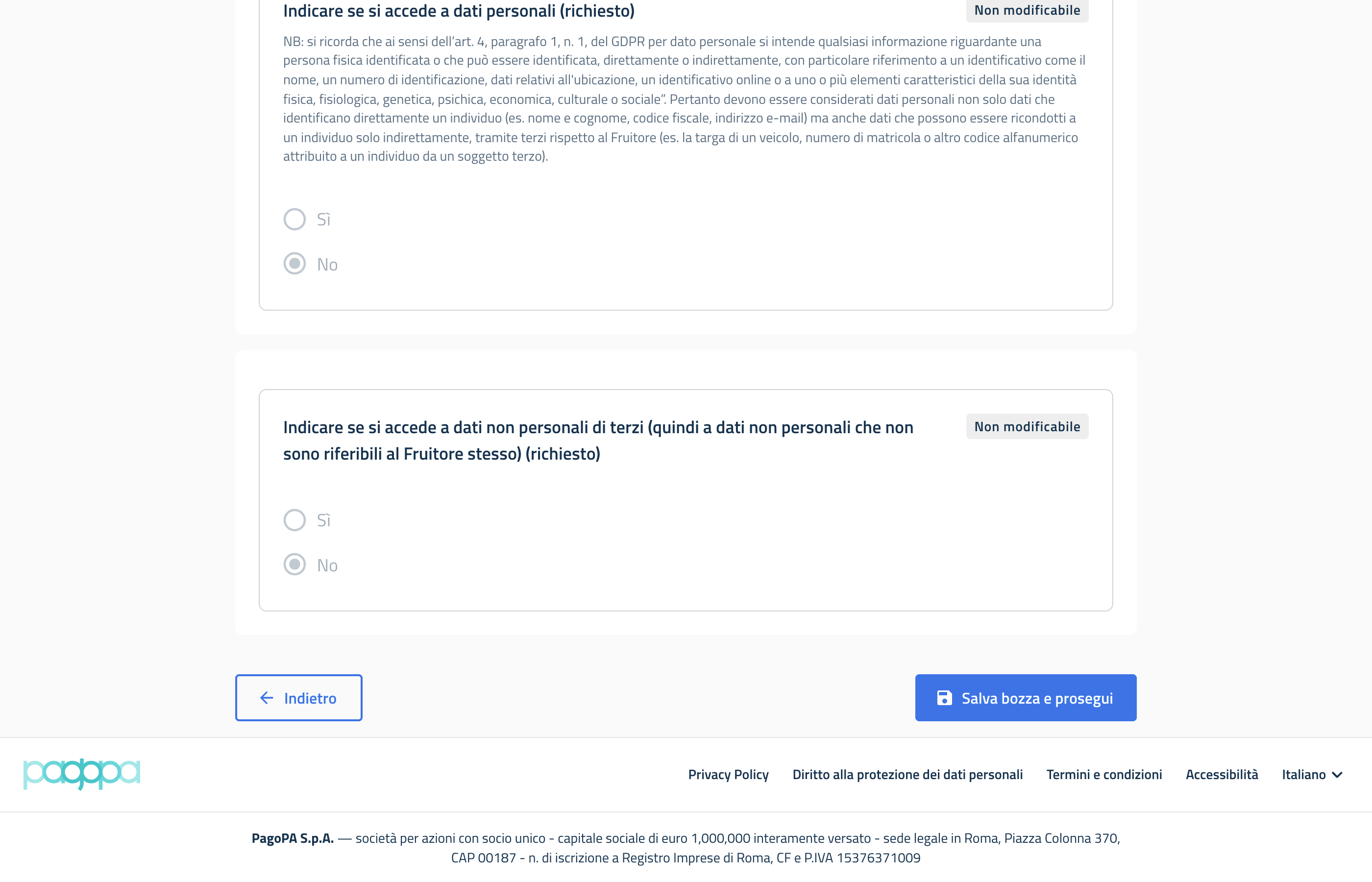 Esempio di domanda con risposta non modificabile